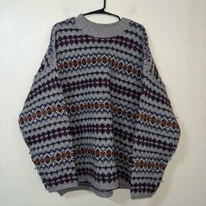 Abercrombie & Fitch Gray Patterned Wool Crewneck Sweater